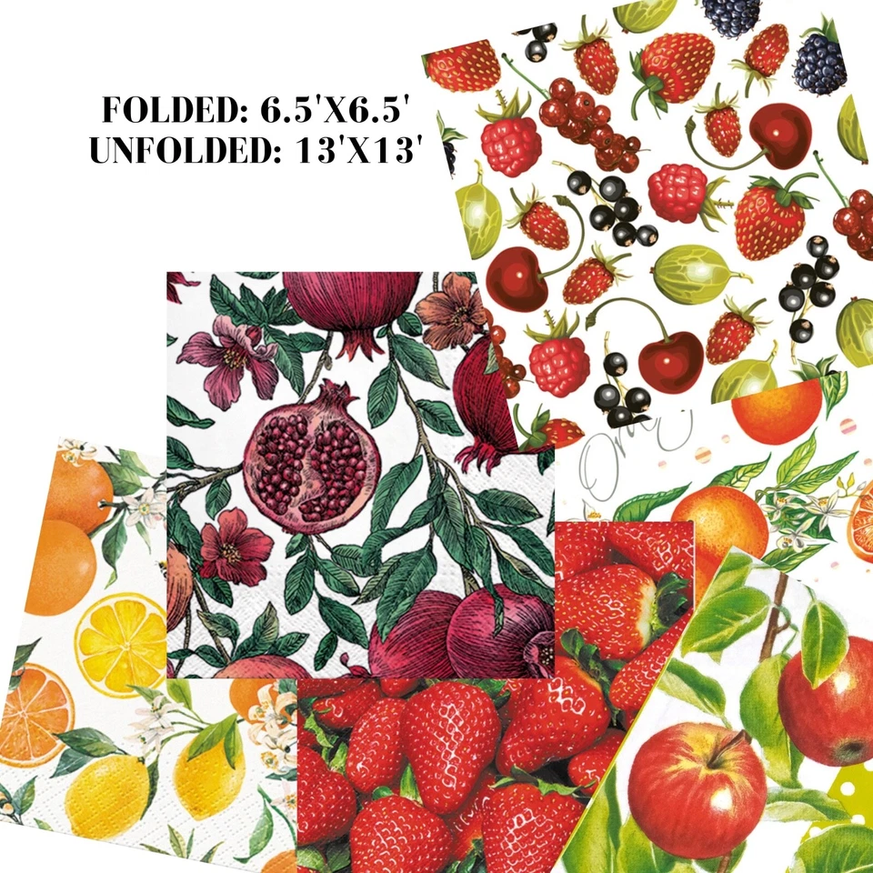 PRIME - Decoupage Napkins Mystery Surprise Pack - Lot Of 15 Assorted Fruit Paper Napkins