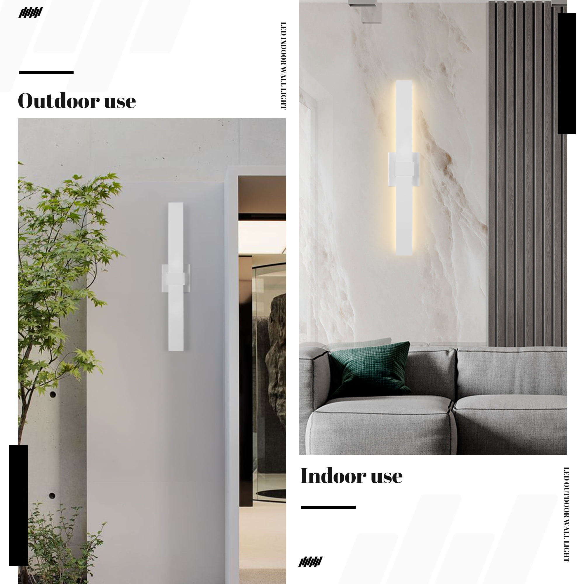 Outdoor LED Wall Light LED Linear Modern Porch & Patio Wall Sconce Black Exterior Lights Wall Light for Living Room Garage Bathroom(23.6H White)