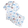 thumbnail image 4 of Kids 4th of July Print Pajama Set, Button Down Short Sleeve Top and Elastic Waist Shorts Sleepwear for Boys and Girls, Independence Day Loungewear(White2,13-14 Years), 4 of 4