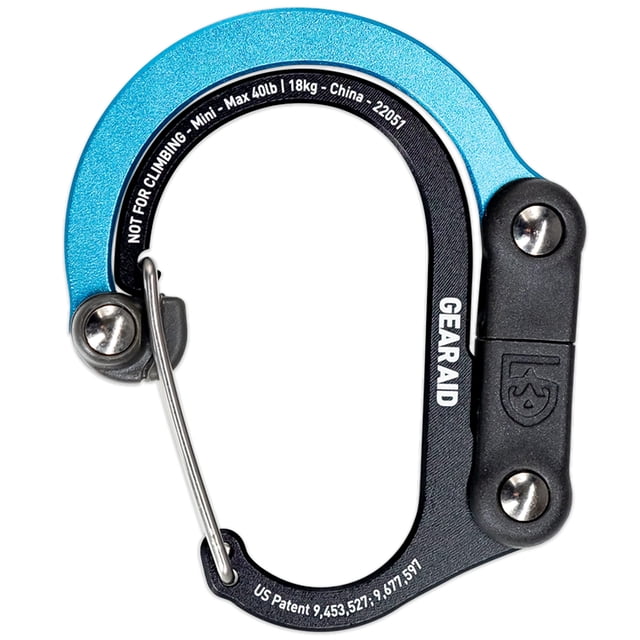 Mosquetón GEAR AID HEROCLIP Mini, carga 18 kg, negro y azul