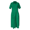 thumbnail image 5 of Vestido camisero largo con bolsillos y manga corta liso para mujer, poliéster spandex, estilo informal similar al lino, tallas S-XXXXXL, 5 of 5