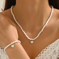 thumbnail image 3 of Conjunto de 2 collares y pulseras para mujer, con decoración de perlas de imitación, diseño geométrico, longitud ajustable, color oro rosa, 3 of 8