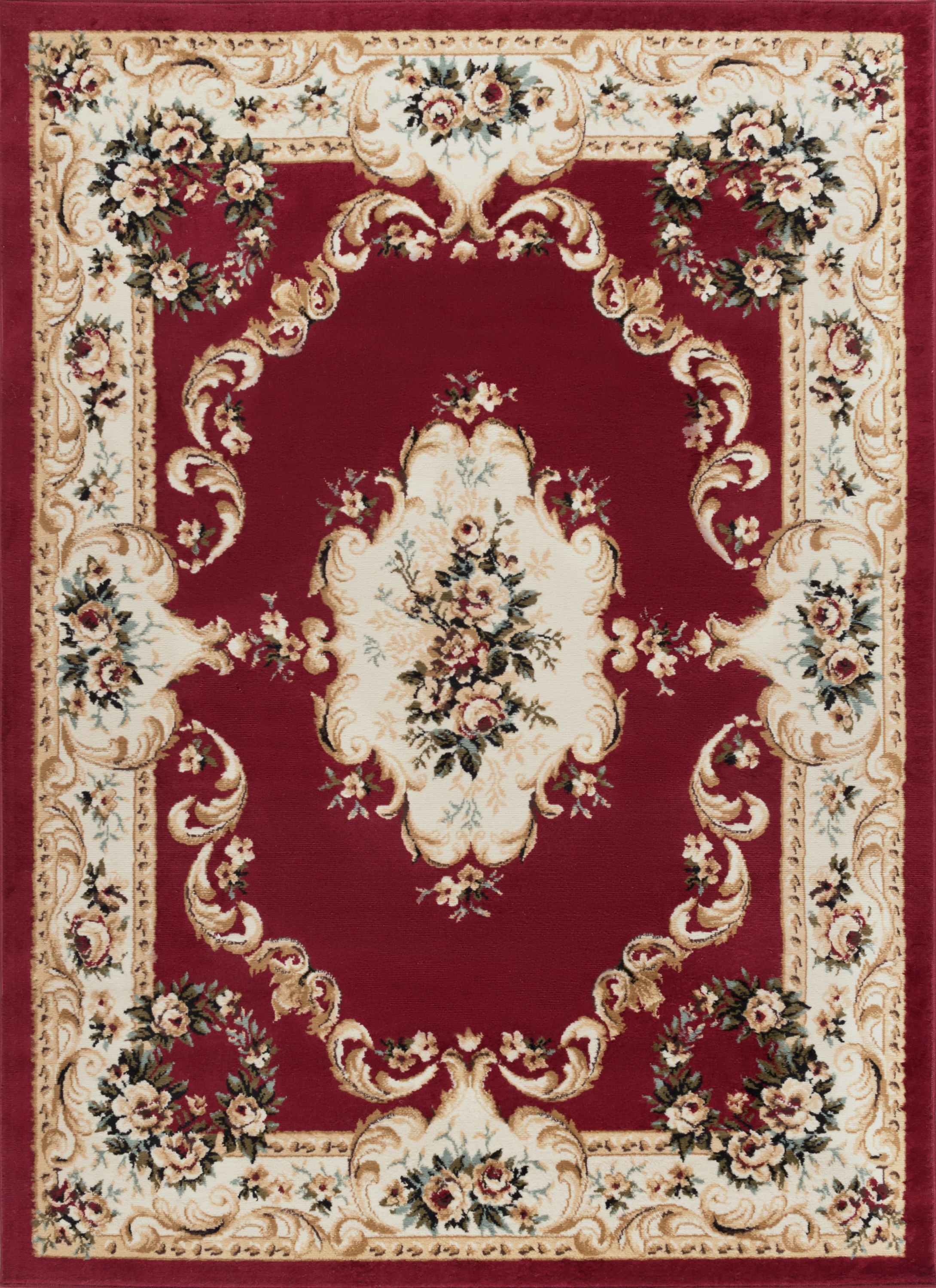 Traditional 5x7 Area Rug (5' x 7') Floral Red, Beige Living Room Easy to Clean