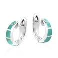 thumbnail image 1 of Simple Elegance Green Turquoise Inlay Sterling Silver Hoop Huggie Earrings, 1 of 5