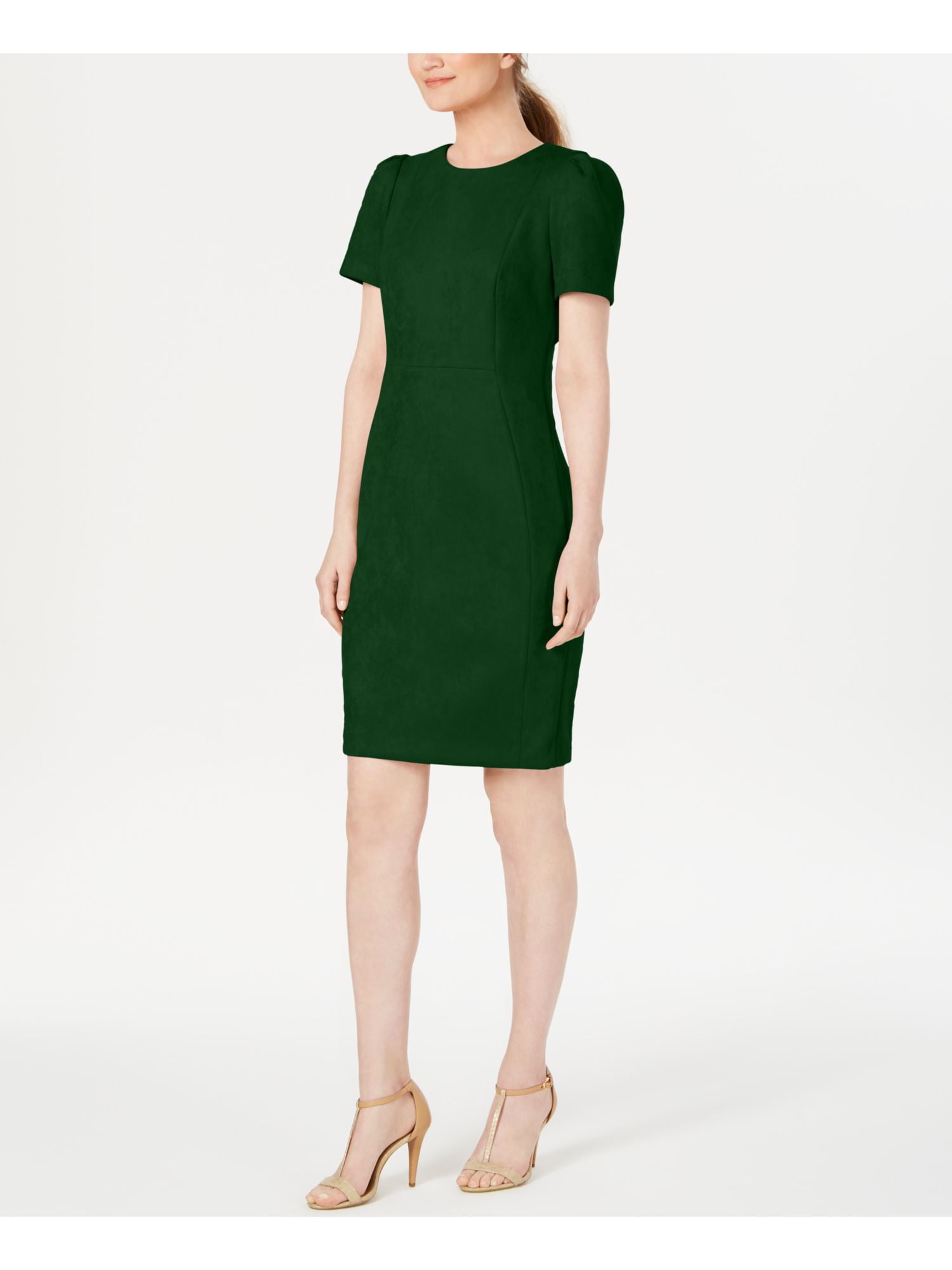 CALVIN KLEIN Womens Green Short Sleeve Short Sheath Party Dress Size: 14 -  
