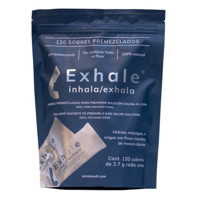 Sobres Premezclados Exhale para Enjuague Nasal Solución Salina Natural, pH Balanceado (120pz)