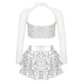 thumbnail image 2 of YONGHS Girls Sequins Jazz Hip Hop Dance Performance Outfits Crop Top with Tiered Skirted Shorts Set Silver 14, 2 of 5