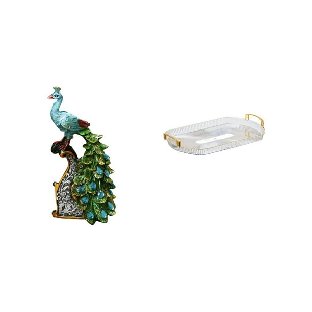 Figura de escritorio,Estante de estatua de pavo real para escritorio,decoración del hogar,Figura decorativa creativa para la oficina y el hogar.,Bandeja de almacenamiento,Bandeja rectangular