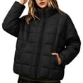 thumbnail image 5 of Mifsaly Quilted Puffer Jacket for Women Stand Collar Zip Up Long Sleeve Oversized Lightweight Winter Coat Fall Cold Weather Casual Warm Outerwear with Pockets Black,S, 5 of 8