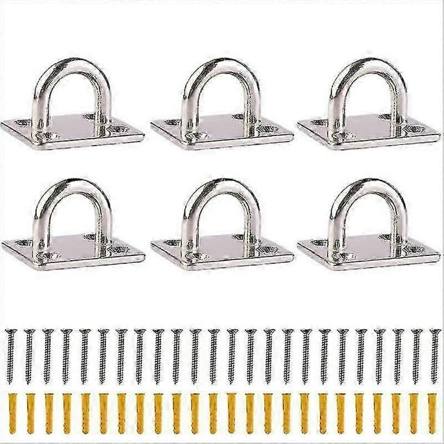 6pcs Stainless Steel Oblong Pad Eye Plate Hook M6, Ceiling Hooks Hammock Swing Hook, Accessories For Yoga Training For Climbing Sport And Home