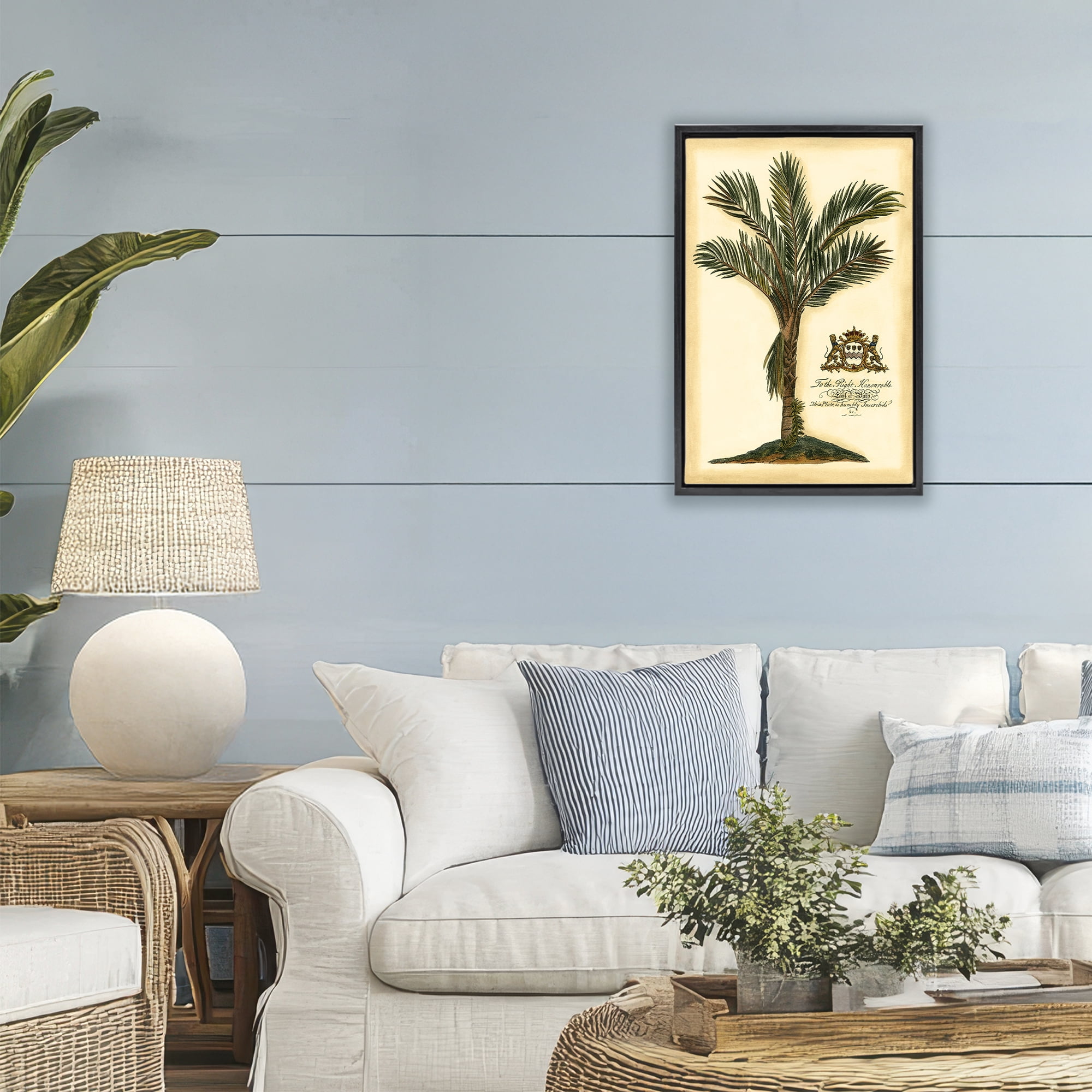Stupell Industries Vintage Colonial Palm Black Framed Floater Canvas Wall Art, design by Vision Studio