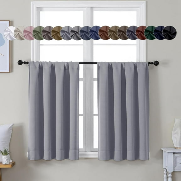 FFHAAD-Ava Silver Grey Short 36 Inches Blackout Curtain 2 Panels Set, Half Window Rod Pocket Privacy Curtain Tiers for Kitchen, Curtains Blackout for Bathroom Shades, W40 x L36 Inch, Silver Grey