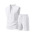 thumbnail image 6 of QSAWXQZ Men's Linen 2PC Lounge Set Stand Collar V Neck Sleeveless Loose Top Elastic Waist Shorts with Pocket Beach Outfit Casual for Summer M, 6 of 9