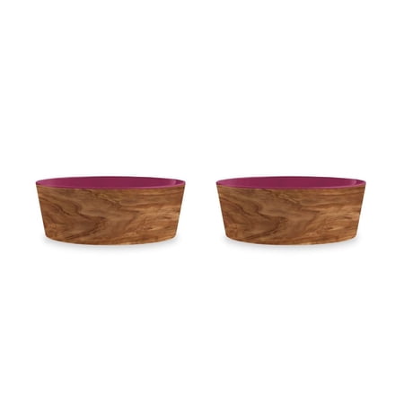 Olive Melamine Pet Bowl - Medium - 3 Cups - Brown & Magenta - Set of 2