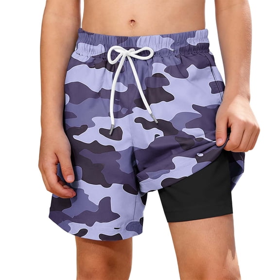 ZACPNCV Boys Swim Trunks with Compression Liner Quick Dry Swim Shorts for Boys Board Shorts Boxer Brief Swimwear