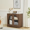 thumbnail image 6 of Wirrytor Farmhouse Storage Cabinet, Wood Sideboard Buffet Cabinet with Display Arched Acrylic Door & 3-Level Adjustable Shelve for Bathroom, Living Room, Kitchen (Walnut), 6 of 7