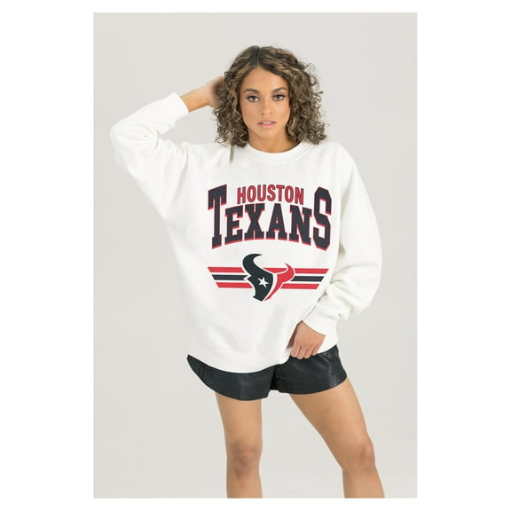 Women's Gameday Couture White Houston Texans Swift Strike Premium Oversized Fleece Pullover Sweatshirt