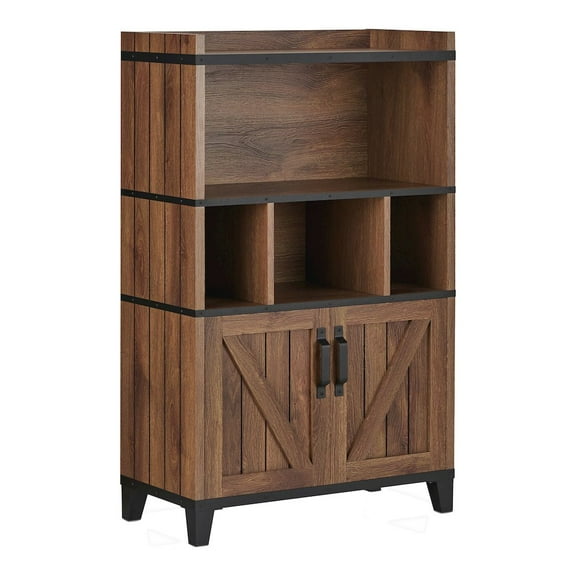Furniture of America Rhen Farmhouse Wood 8-Shelf Buffet in Distressed Walnut
