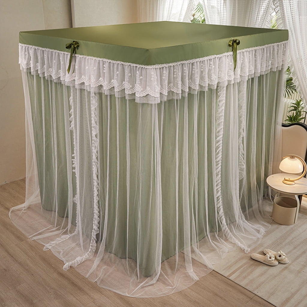 4 Corners Post Solid Color Bed Canopy Curtain Double Layer-Curtain & Ruffle Princess Mosquito Net 4 Opening Netting for Girls Teens Or Adults Bedroom Decoration, Sage, California King