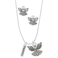 thumbnail image 1 of Delight Jewelry Silvertone Happiness Rectangle Silver tone Guardian Angel Charm Necklace and Stud Earrings, 1 of 4
