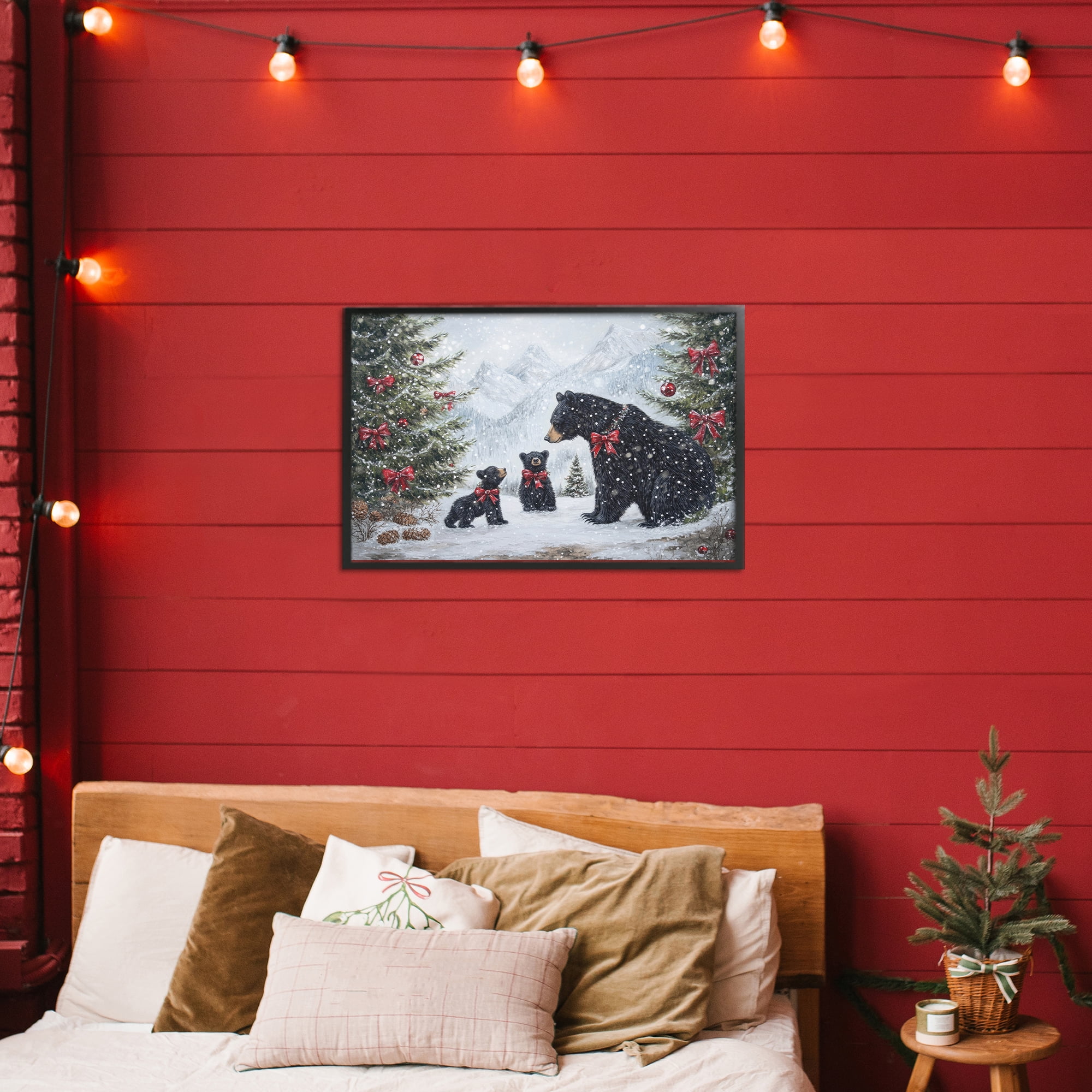 Stupell Industries Christmas Black Bears Black Framed Giclee Art, design by Tina LeCour