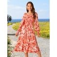 thumbnail image 5 of DARING DIVA Floral Square Neck Smocked Midi Dress S Orange, 5 of 7