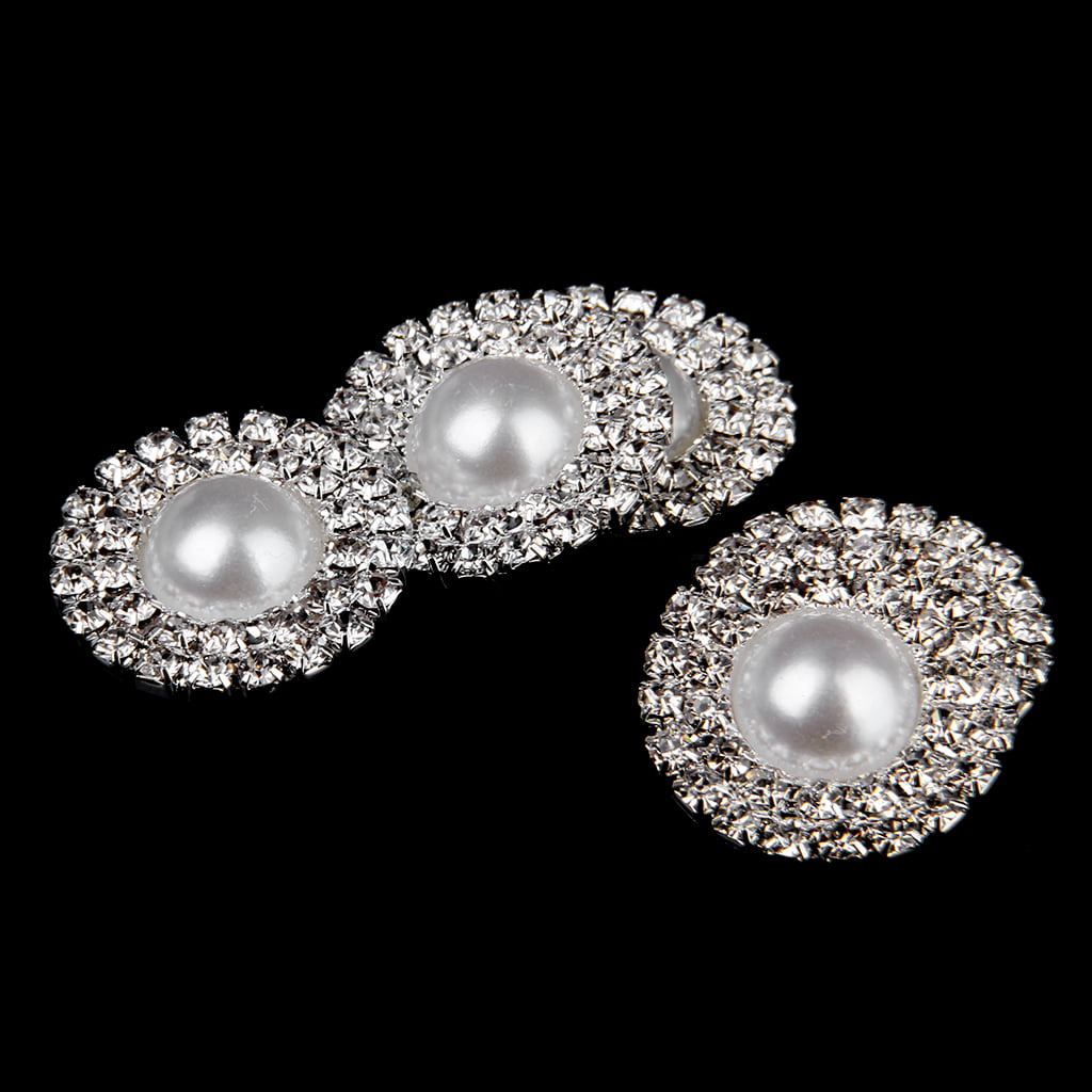 5pcs Crystal Pearl Buttons Flatback Wedding Decoration DIY Craft 25mm 