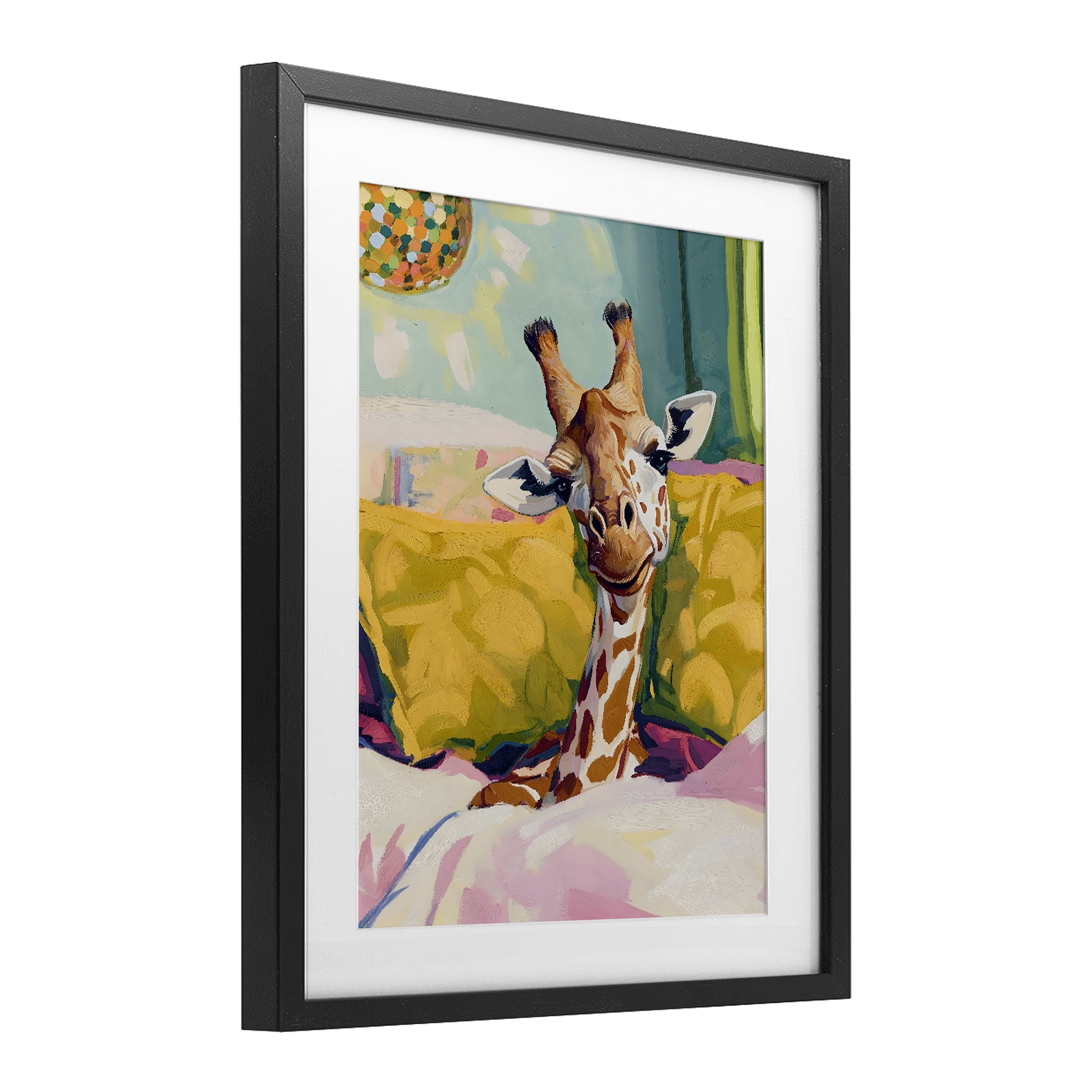 Stupell Industries Cozy Giraffe in Bed Black Framed Print Under Glass, design by The Prints Vibe