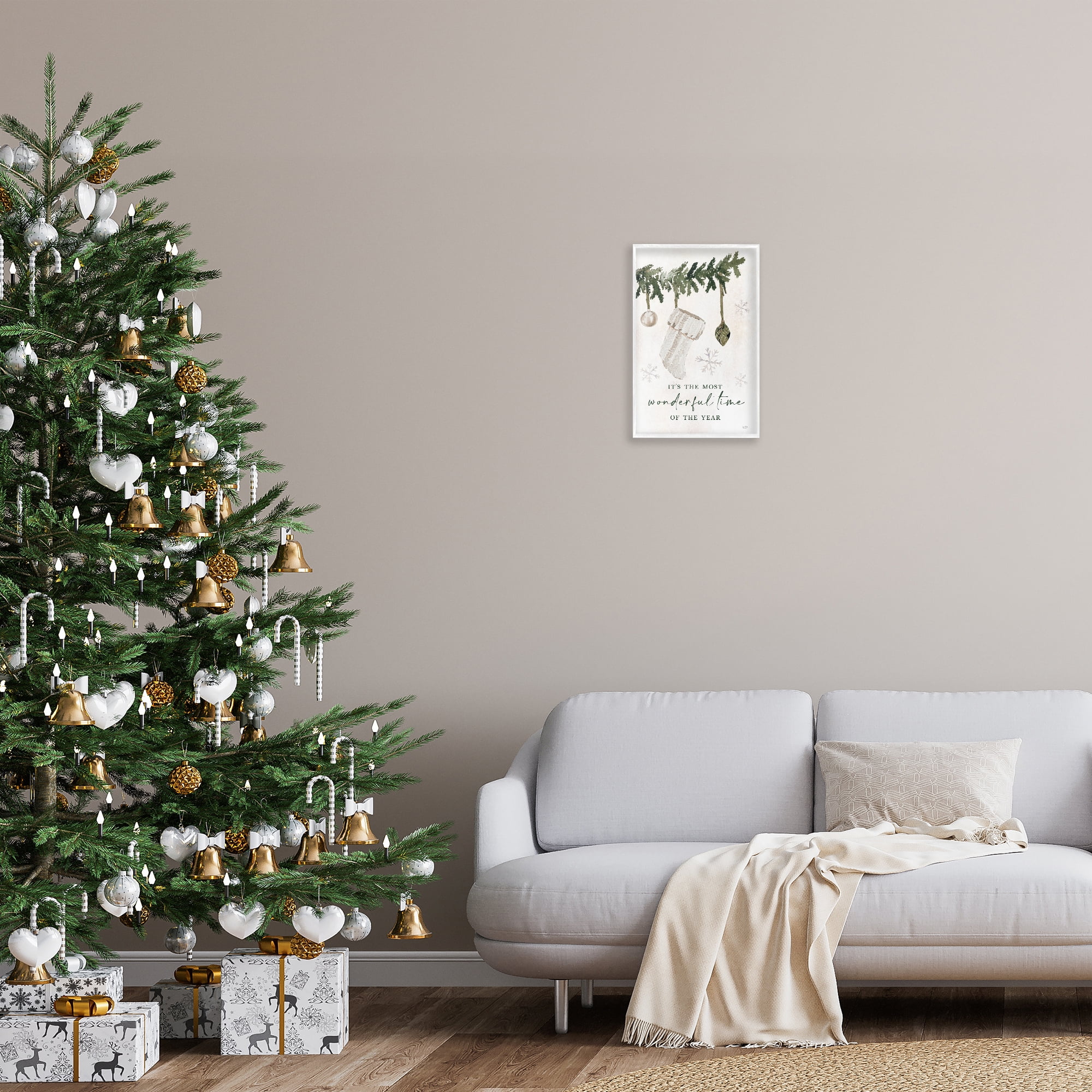 Stupell Industries Festive Hanging Stocking Holiday Painting White Framed Art Print Wall Art, 12 x 18