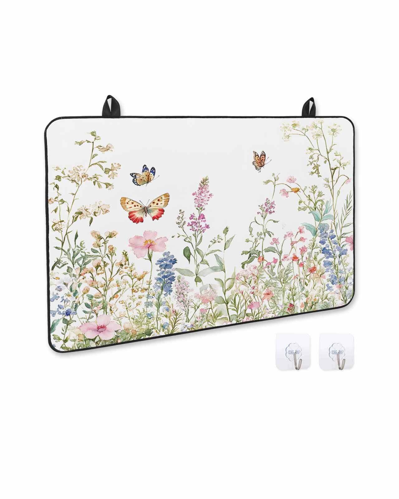 nqOlkjepod Large Induction Cooktop Protector Mat 24"x21", Spring Floral Stove Top Covers for Electric Stove, Butterfly Summer Flowers Pastoral Watercolor Stove Burner Cover Mats Stove Cover
