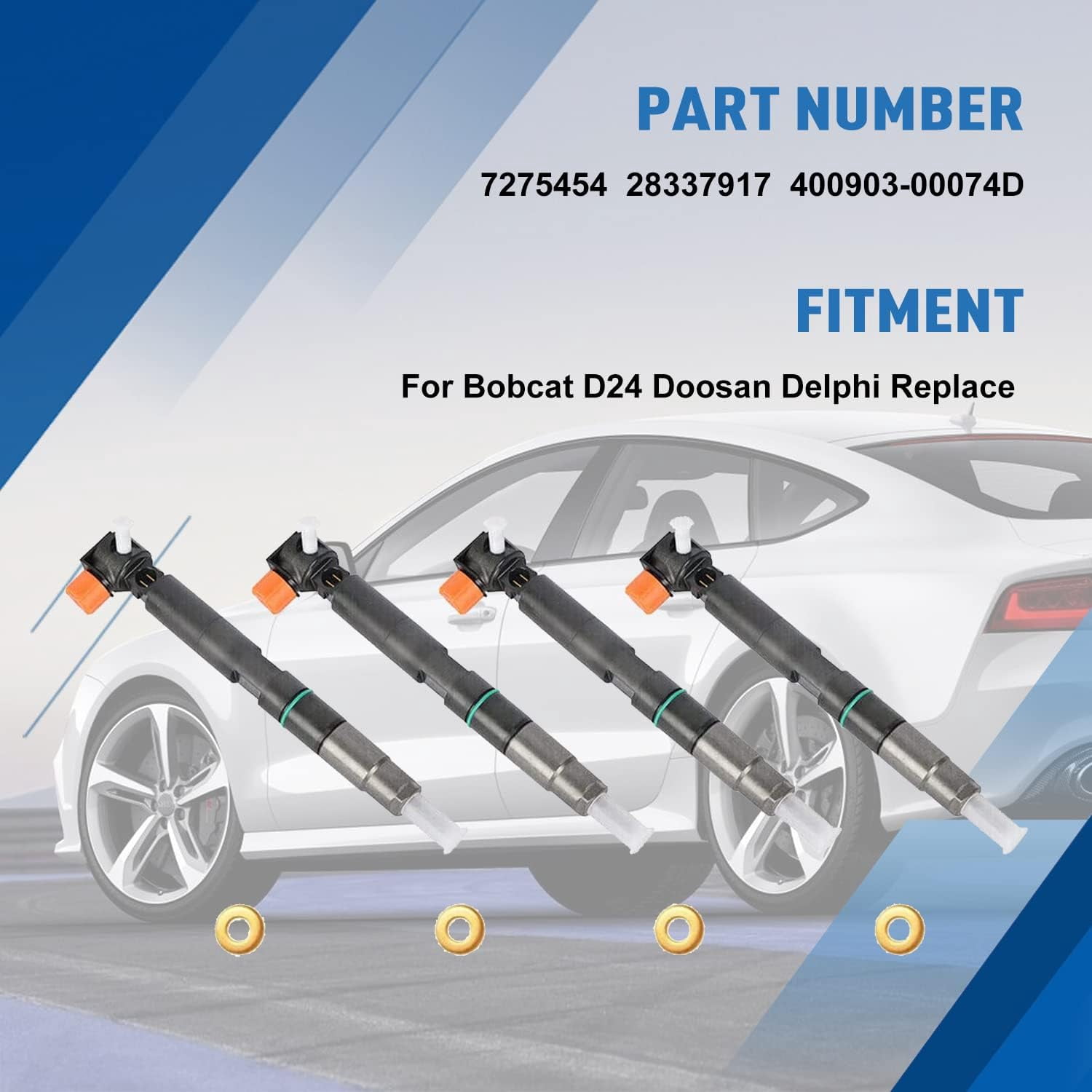 POLARPRA 4pcs Fuel Injectors fits for Bobcat D24 Doosan Delphi Replace OE 7275454 28337917 400903-00074D