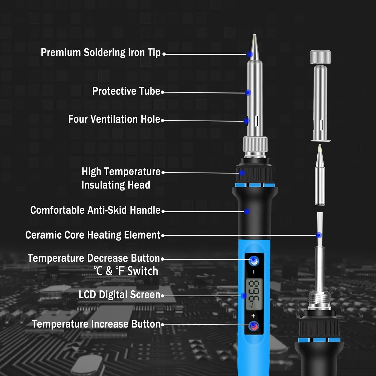 Soldering Iron Set, 80 Watts 110 Volts Fast Heating 10 Seconds Digital Adjustable Temperature Soldering Iron Constant Temperature Welding Set, Suitable for Electronics