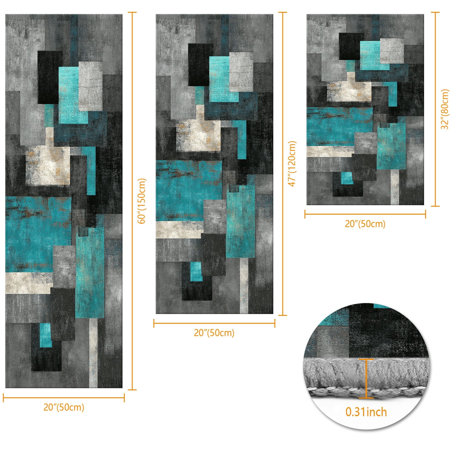 3 Piece Kitchen Rug Set, Non-Slip And Washable, Abstract Pattern Kitchen Hallway Rug, Soft And Comfortable, Suitable For Sinks, Floors, Entrances, Hallways and Bathrooms