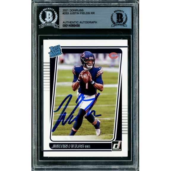 Justin Fields Autographed 2021 Donruss Rated Rookie Card #253 Chicago Bears Beckett BAS 210113