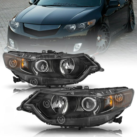 For 2009 2010 2011 2012 2013 2014 Acura TSX Xenon HID Black Headlights Assembly