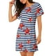 thumbnail image 2 of Fotbe Starfish Navy Blue Stripe Bata de Dormir para Mujer con Estampado, Camisón de Algodón de Manga Corta, Ropa de Dormir Casual, 2 of 6