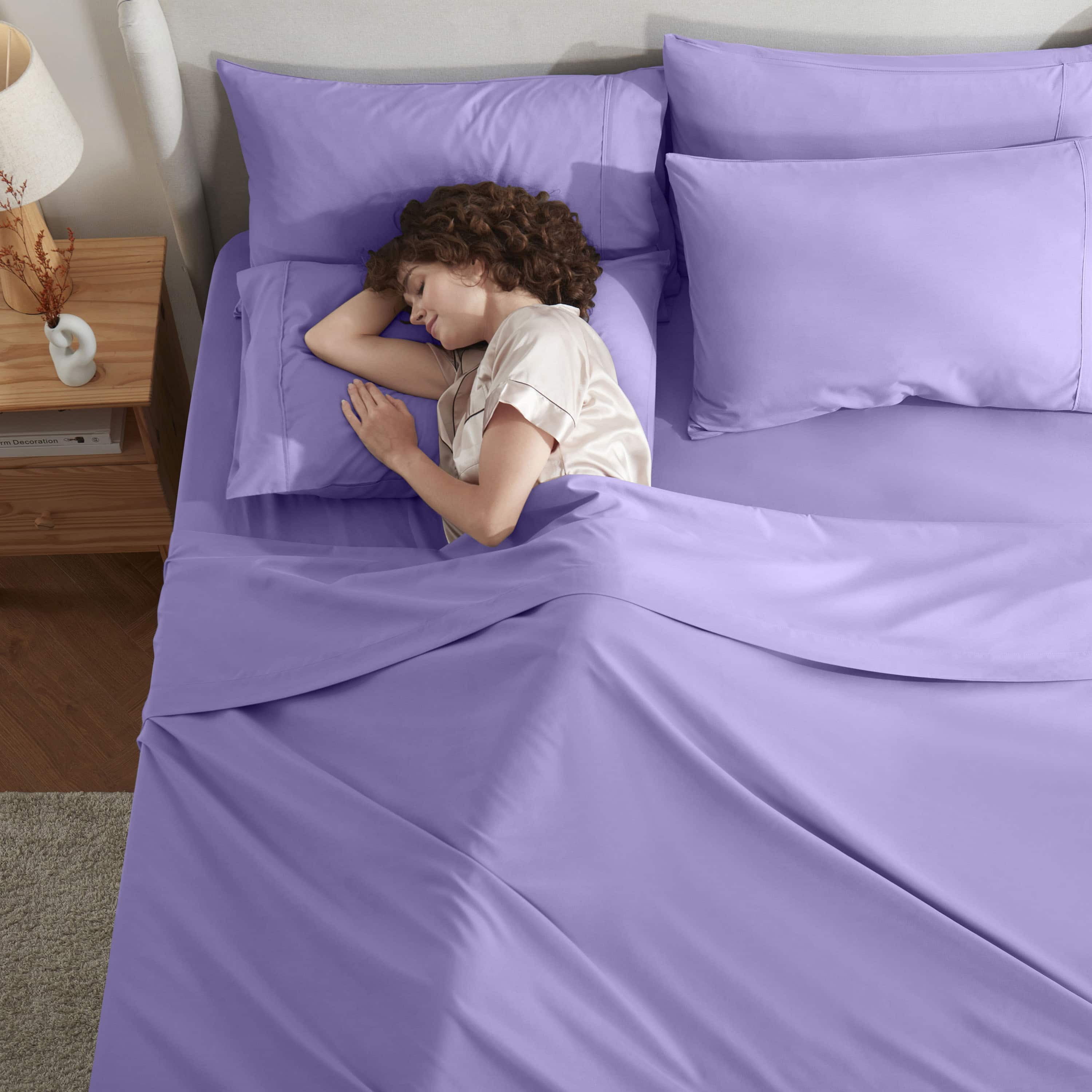 LammaLoe Extra Deep Pocket Split King Sheets set, Fits 18"-24" Mattress, 7 Piece Soft Microfiber Bed Sheet Sets, Lavender