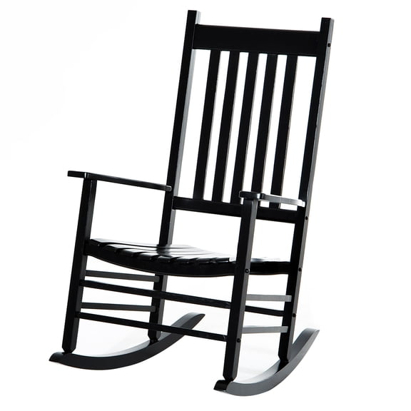 Wooden Outdoor Rocking Chair with High Back & Armrests, Acacia Wood, Black