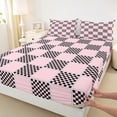 thumbnail image 3 of jejeloiu Geometric Plaid Grid Queen Sheet Sets,Modern Geometric Checkered Flat Sheet,Pink Black Checkerboard Queen Fitted Sheet For Children,Microfiber Bedroom Decor,4-Piece, 3 of 7