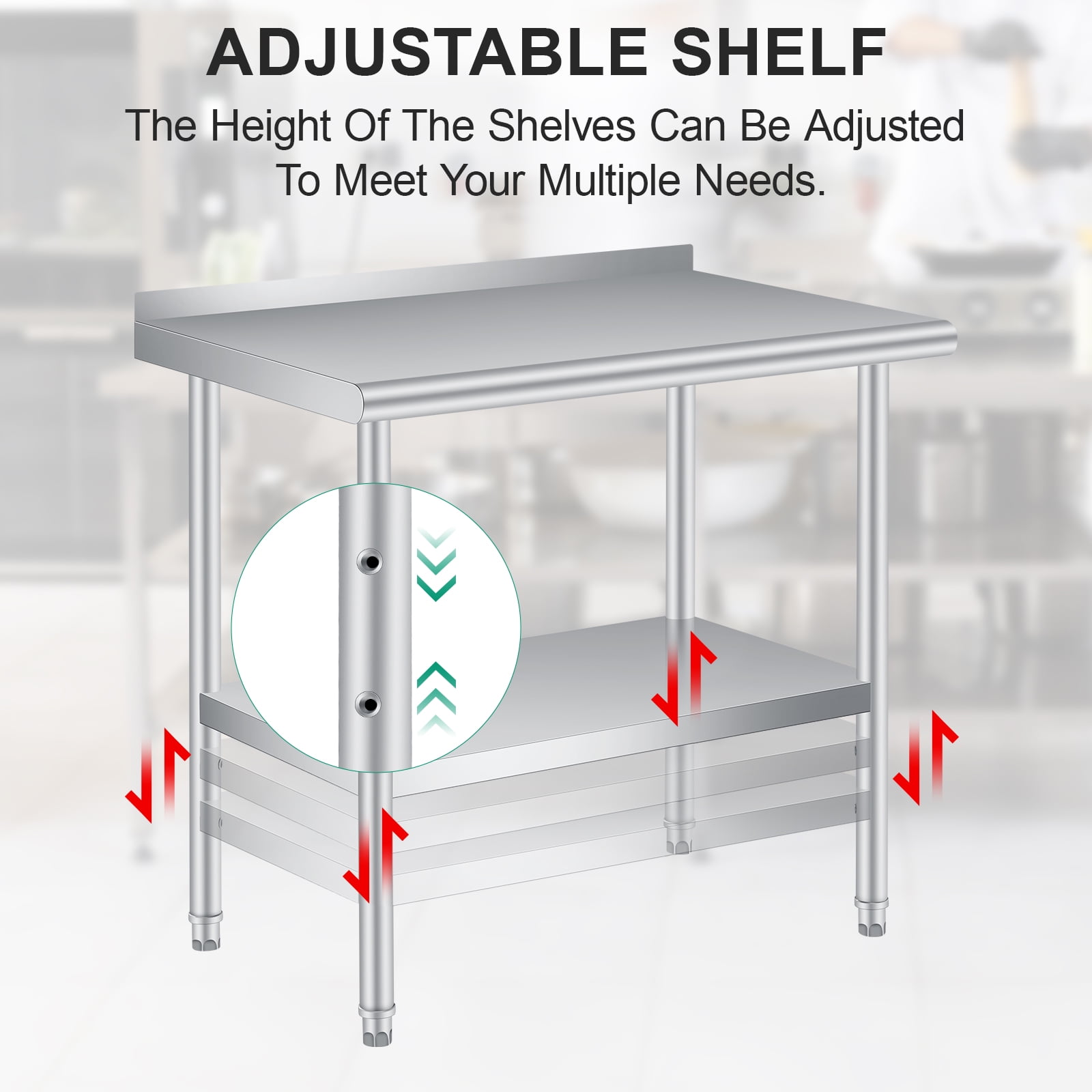 Stainless Steel Prep Table with Backsplash - Adjustable Undershelf - Commercial Kitchen Worktable for Restaurant, Home, Outdoor - Size 36x24 Inch