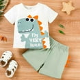 thumbnail image 5 of XUELUO Toddler Boys Casual Outfit Sets Summer Cartoon Dinosaur Print Crew Neck Short Sleeve T Shirt Tops And Elastic Waist Shorts Streetwear,White,3-4 Years, 5 of 9