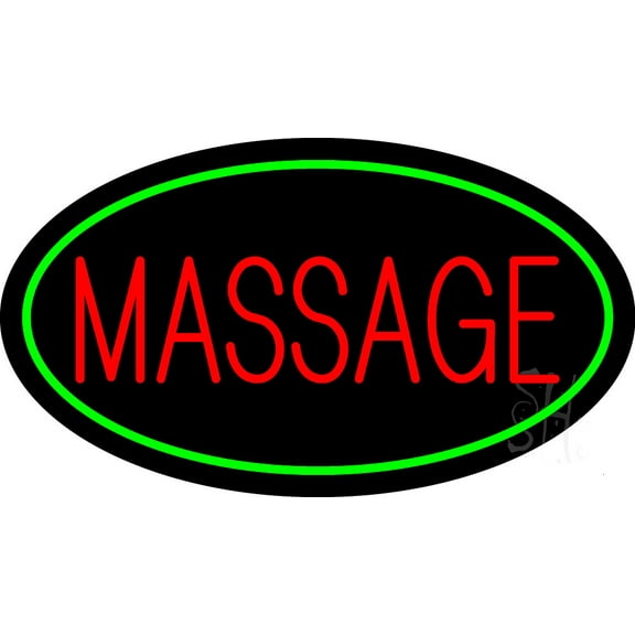 Oval Red Massage Green Border Animated LED Neon Sign 20 x 37 - inches, Black Square Cut Acrylic Backing, with Dimmer - Bright and Premium built indoor LED Neon Sign for Spa and storefront.