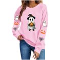 thumbnail image 4 of Womens Halloween Tops Cute Ghost Printed Crew Neck Long Sleeve Trendy Loose Spooky Festival Pullover Top Pink L, 4 of 7