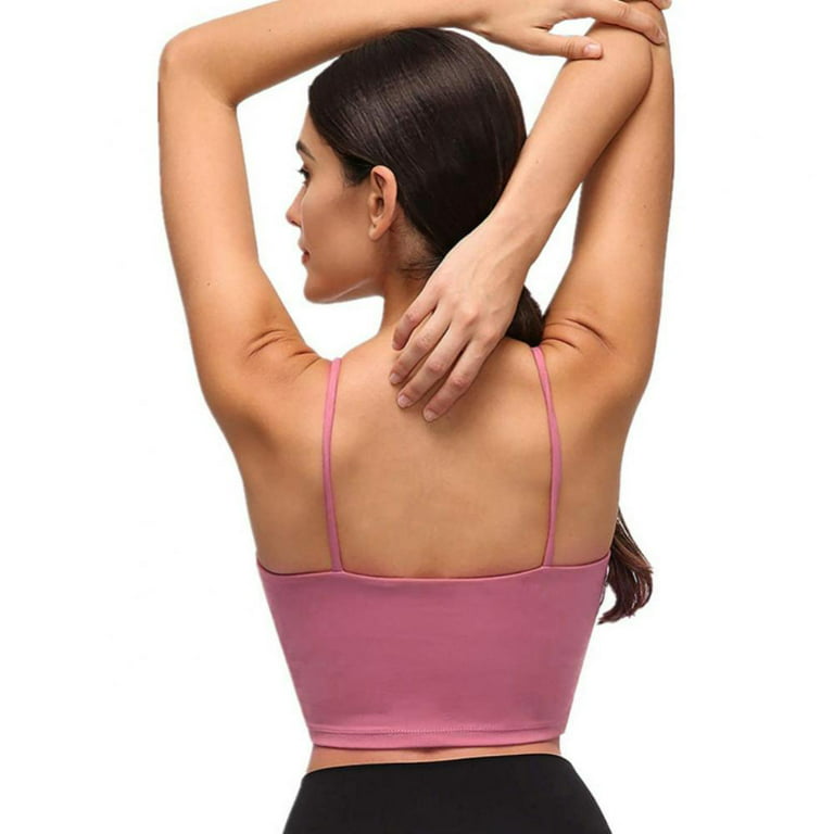 Women's Longline Sports Bras Padded Wirefree Crop Tank Top Yoga Cami with  Built-in Bra 