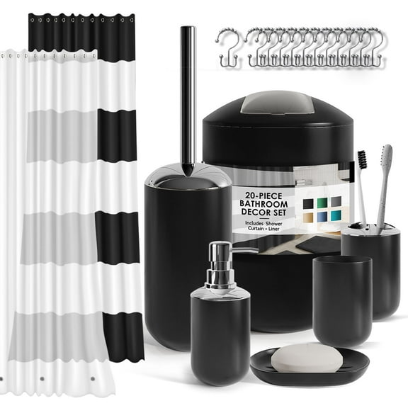 Hearth & Harbor 20 Piece Bathroom Accessories Set, Black Bathroom Decor Set