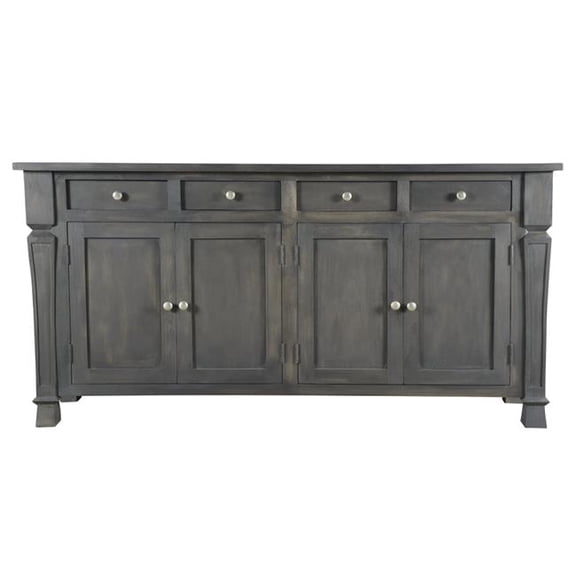 HomeRoots 488489 72 in. Dark Gray Solid Wood Four Drawer Sideboard with Four Doors