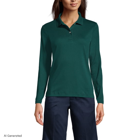 Lands' End Women's Long Sleeve Feminine Fit Interlock Polo Shirt