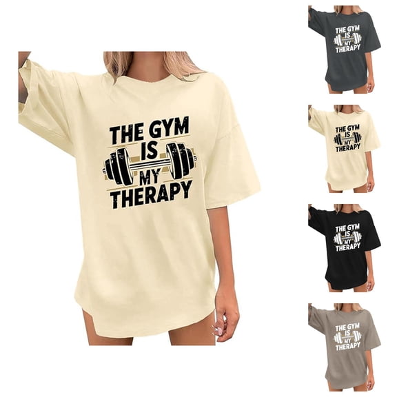 This Gym Is My Therapy Graphic Tees for Women 2026 Summer Casual Short Sleeve Crewneck Funny Workout T Shirts