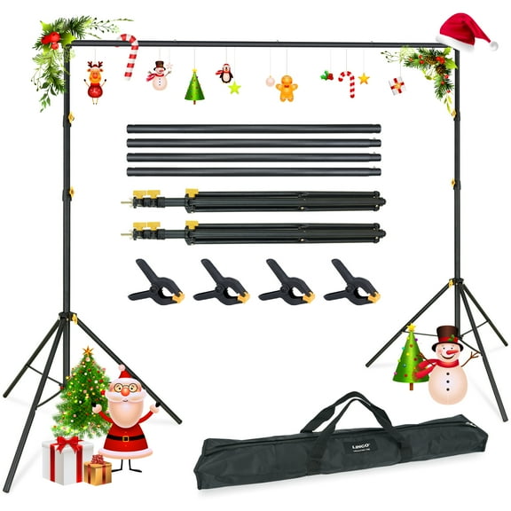 LINCO 10ft Adjustable Backdrop Support Stand Kit 10x6.5 Photography Photo Background Support System with Carrying Bag for Green Screen Muslin, 4171