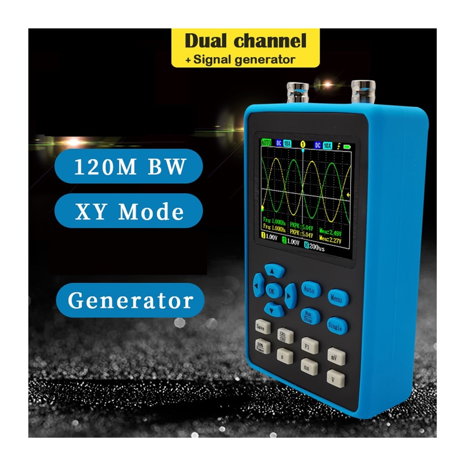 120M Bandwidth Portable Handheld Dual Channel Oscilloscope 10mV Minimum Vertical Sensitivity Spectrum Analysis ,Professional Designed